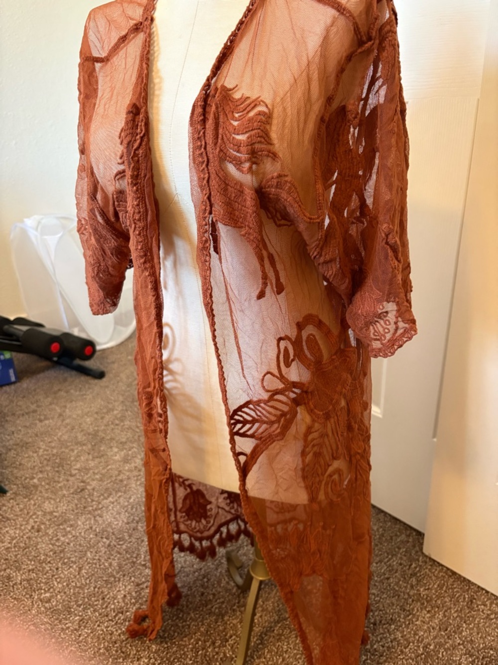 Shyanne Rust Brown Sheer Lace Duster